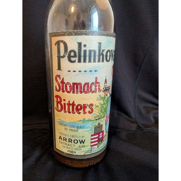Vtg 1940s Arrow Extract Pelinkovac Stomach Bitters Bottle Detroit Michigan Nice - Picture 4 of 12